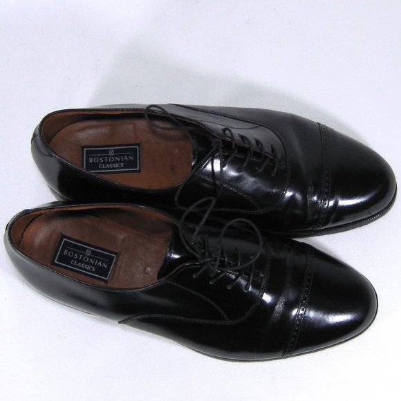 Bostonian Black Leather Cap-Toe Oxfords Size: 9W main image 6